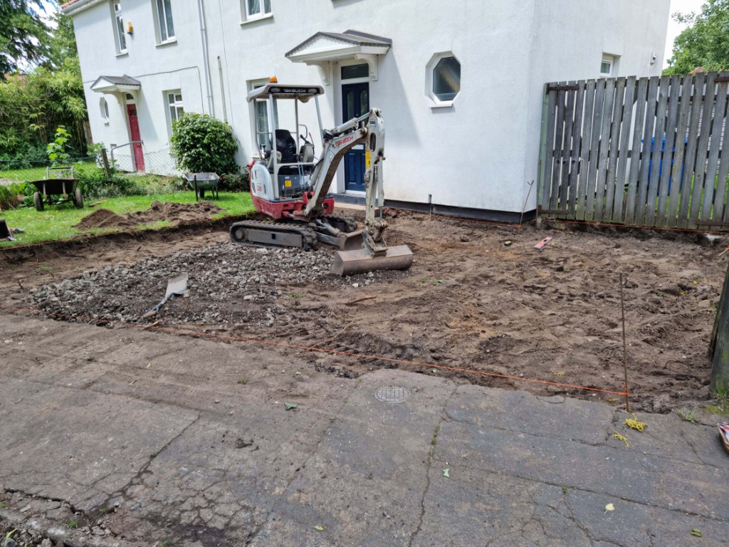 This is a photo of a dig out being carried out by Cranfield Driveways in preparation for a block paving driveway